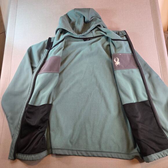 Spyder Men’s XL Hooded Full Zip Jacket Green Black Polyester - Picture 5 of 16